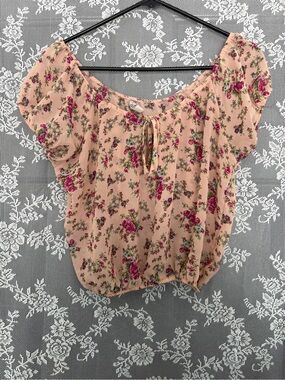 Bella D. Peach Floral Off-Shoulder Crop Top